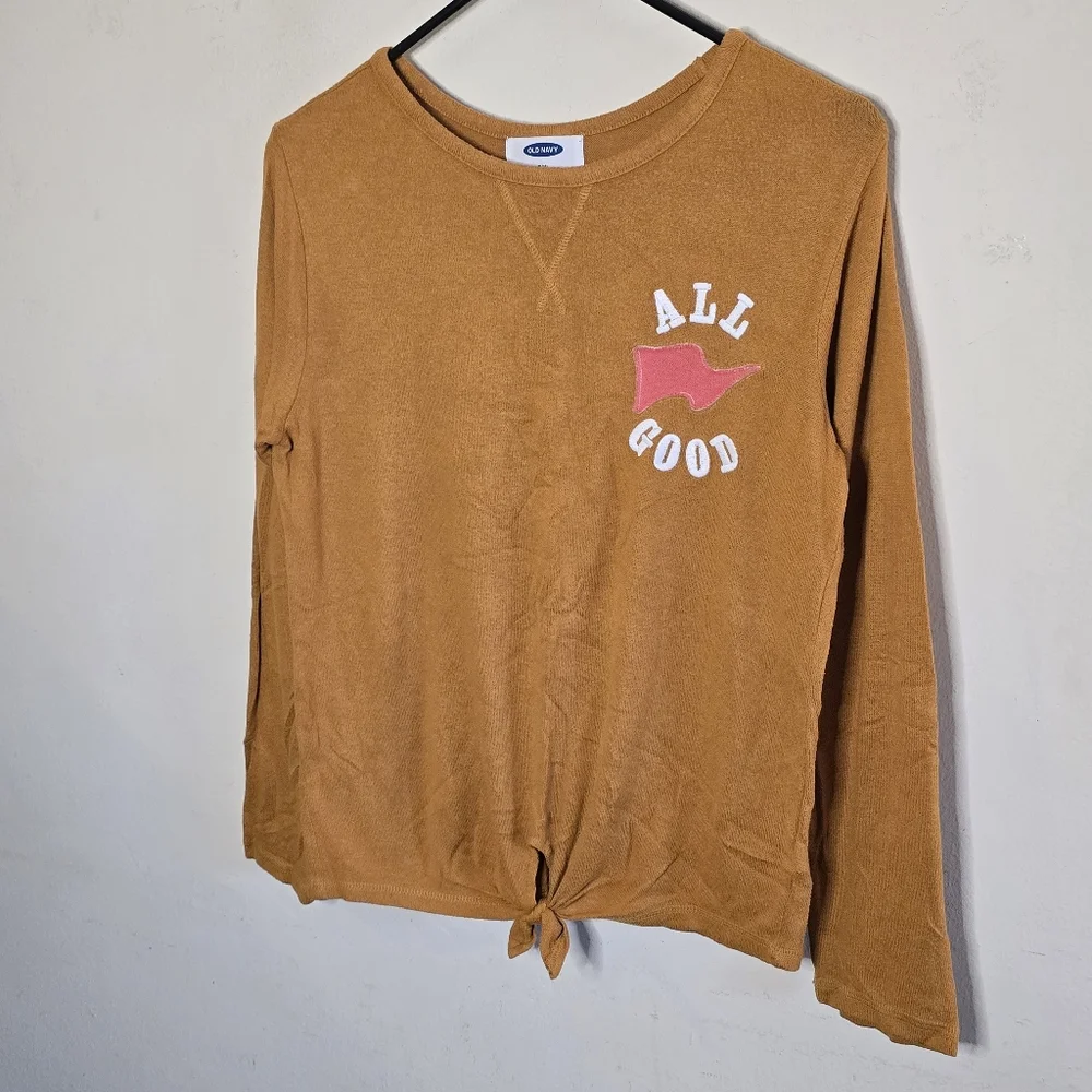 Old Navy Long Sleeve Graphic Tie Front Tee Girls Size XL Pumpkin Spice Cropped